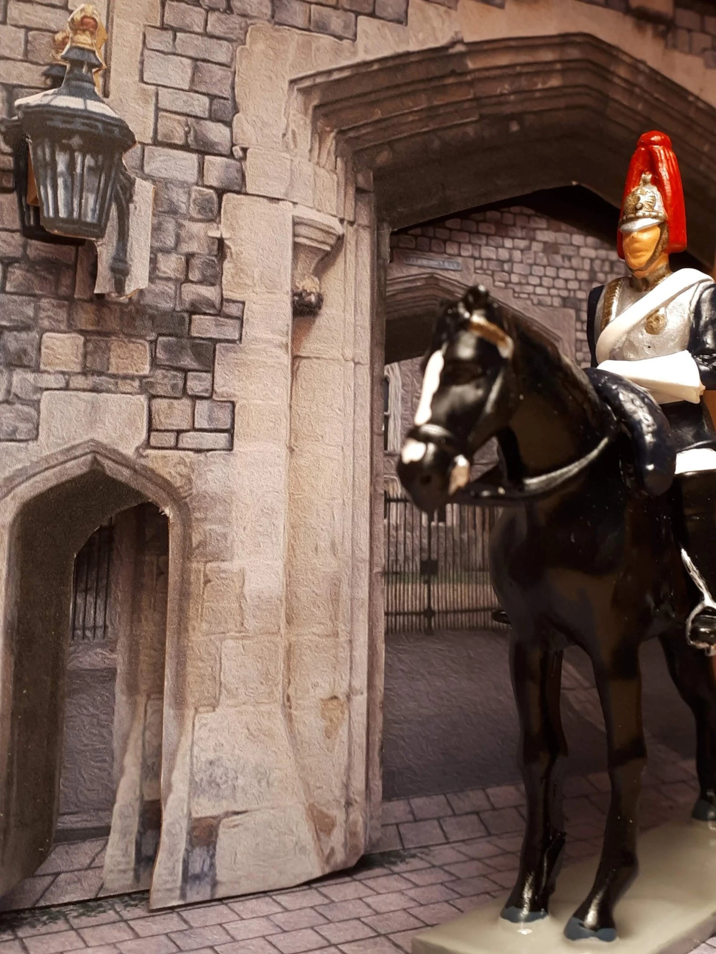 Collectible toy soldier miniature army men Shadowbox Windsor Gate. Up close view.