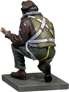 Rear view of Collectible toy soldier miniature army men Ball Turret Gunner figurine.