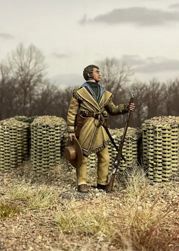 Collectible toy soldier miniature army men Henry Dodge standing in a field.