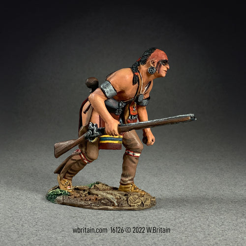 Collectible toy soldier miniature army men Native American Warrior Advancing Crouched Down.