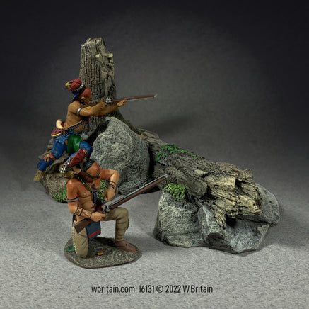 Collectible toy soldier miniature Ambush Set No.3 Two Native Warriors Behind Rocky Outcropping.