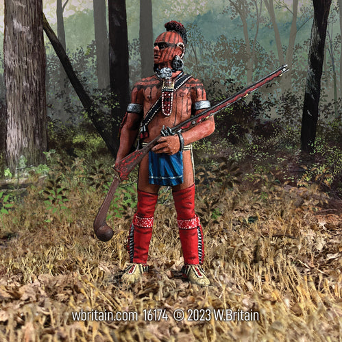 Collectible Toy soldier army men Shawnee Indian Warrior, 1750-80. He is in the woods.