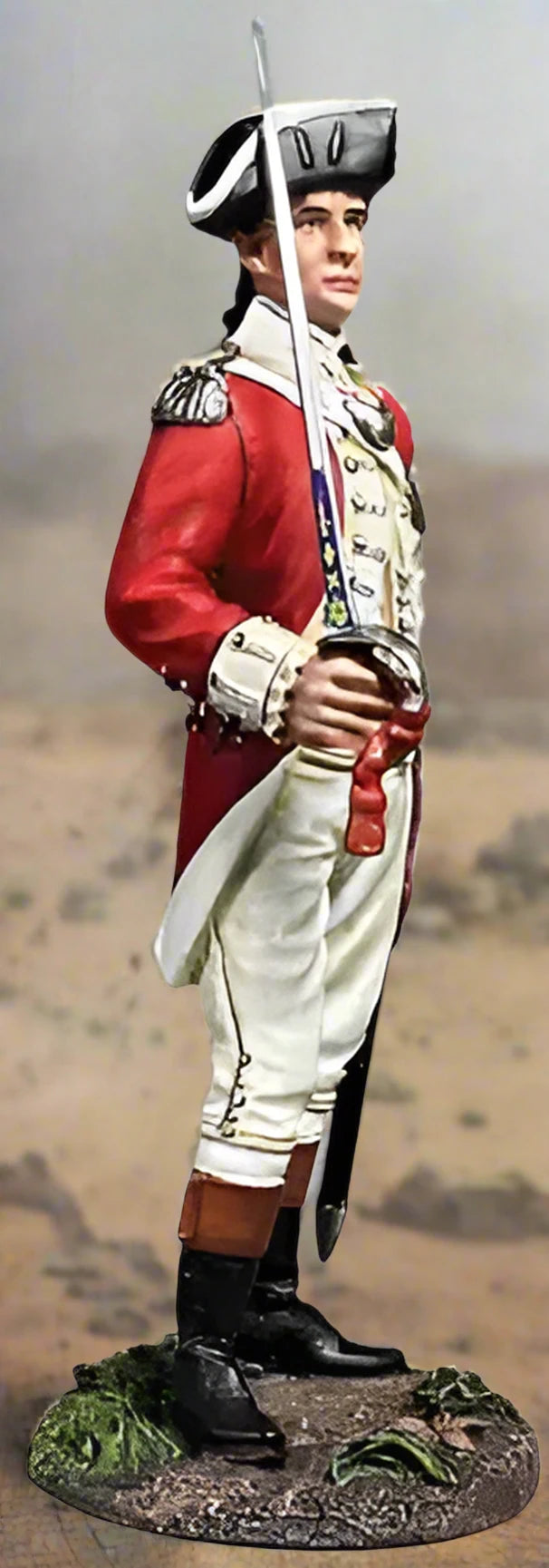 Collectible toy soldier miniature army men figurine British Officer. On field of battle.