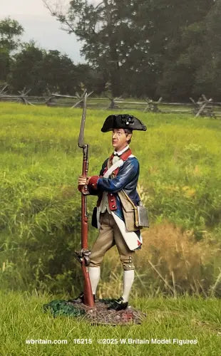 W Britain Continental Line Soldier 16215 American Revolution toy soldier 1/30 scale resting on musket figure on battlefield