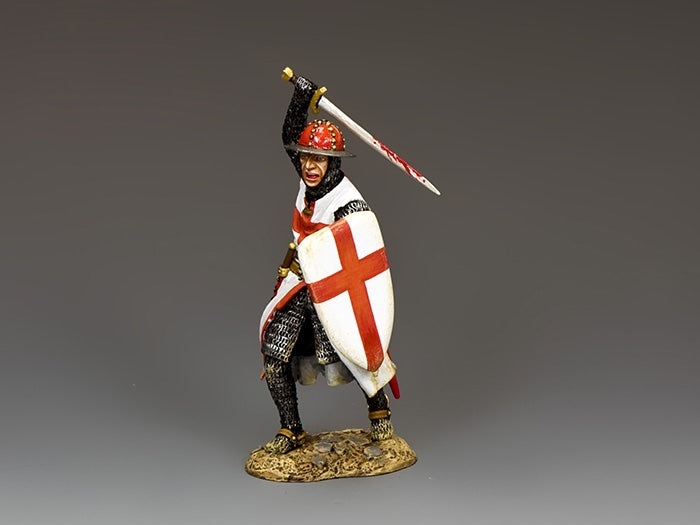 Crusader Sergeant at Arms. Figurine of a Crusader with a sword and shield on a gray background