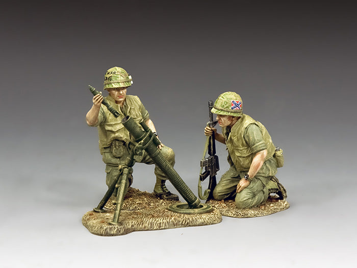 Two toy soldier Marines prepare fire support during the Battle of Hue, 1968