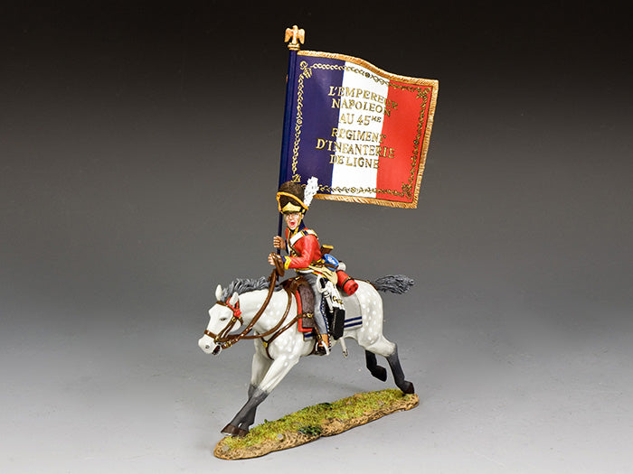 King & Country Sgt. Ewart capturing the French 45th Line Infantry standard, mounted Napoleonic cavalry figure in 1/30 scale matte finish.