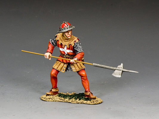 Model of a medieval warrior holding an axe on a gray background