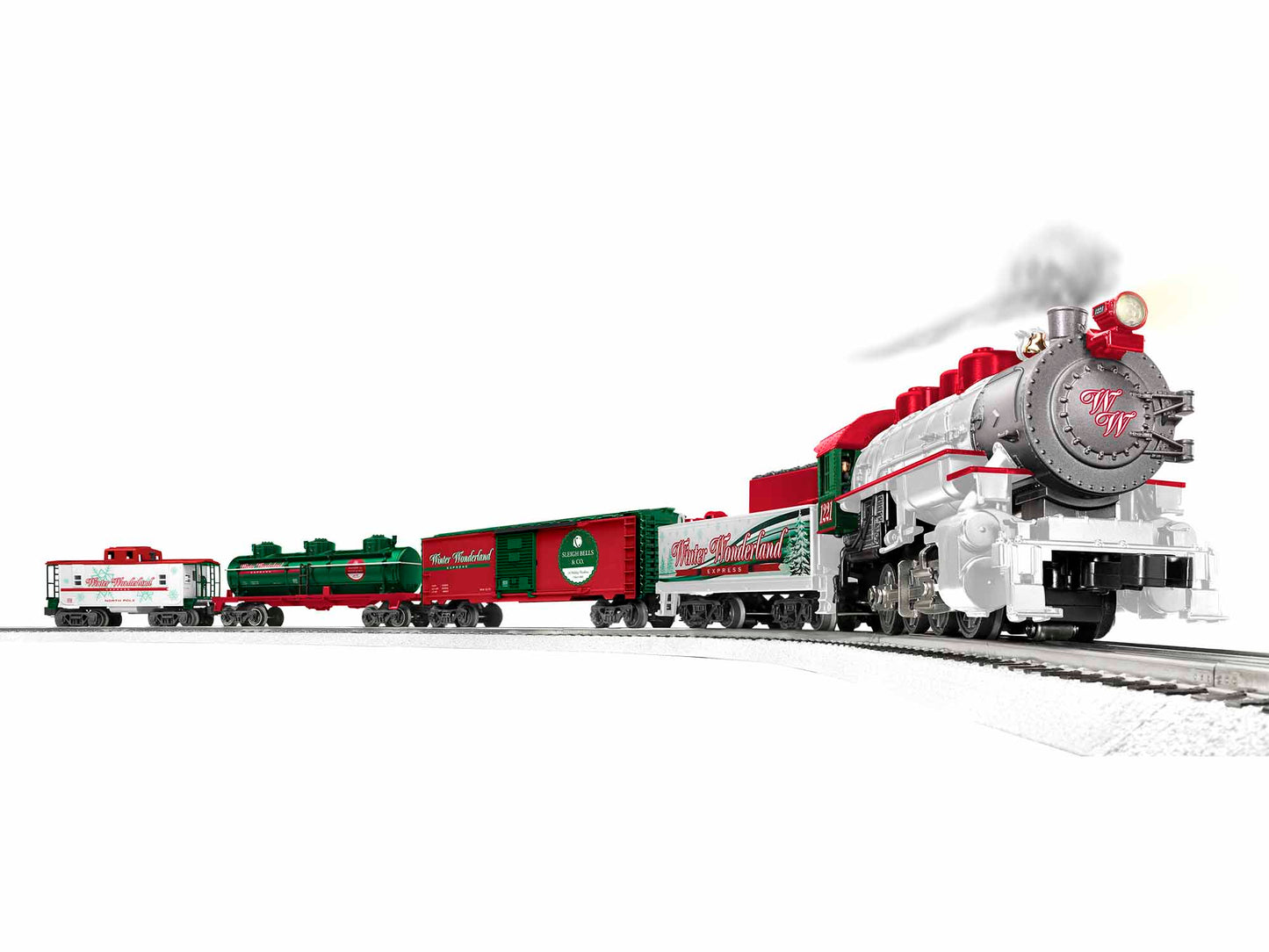 Lionel model train Winter Wonderland LionChief Set. The engine is white. O Scale.