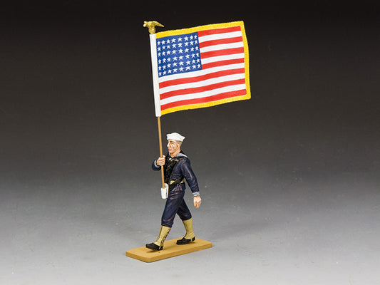 King & Country USN030 Navy Stars and Stripes flagbearer 1/30 scale Bluejacket carrying 48 star American flag