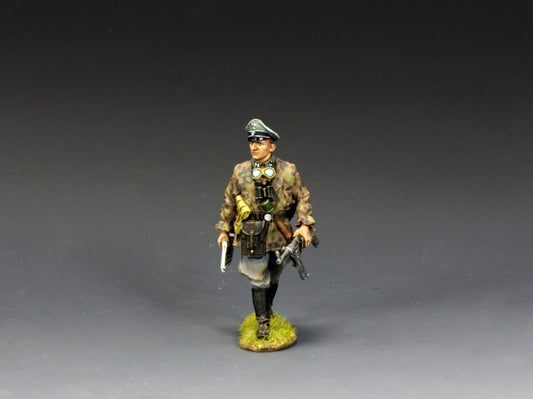 Model figure of a soldier in historical military uniform on a gray background