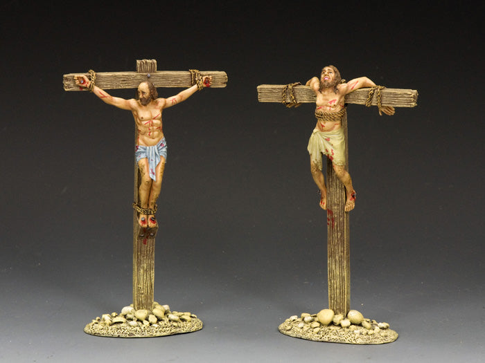 King & Country Crucified Thieves LOJ059 1/30 scale Life of Jesus miniature figures depicting Dismas and Gestas on crosses