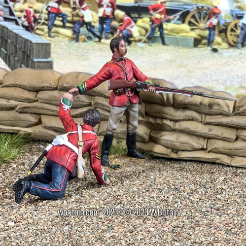Collectible toy soldier miniature More Ammo, Man! Lieutenant John Chard. Two soldiers in red coats.