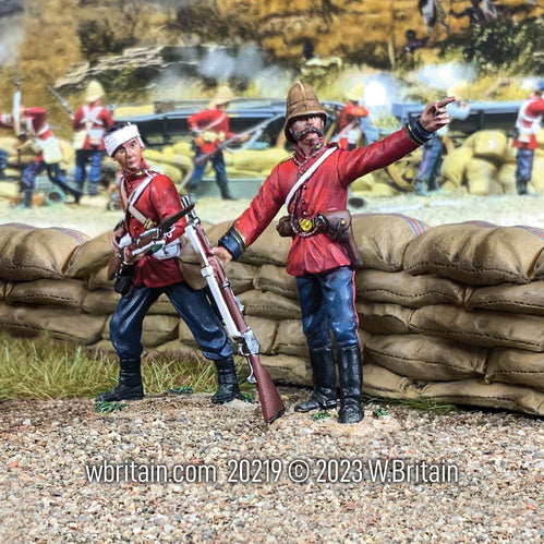 Collectible toy soldier miniature set We Must Hold The Wall! Lieutenant Gonville Bromhead. They have red shirts and blue pants.