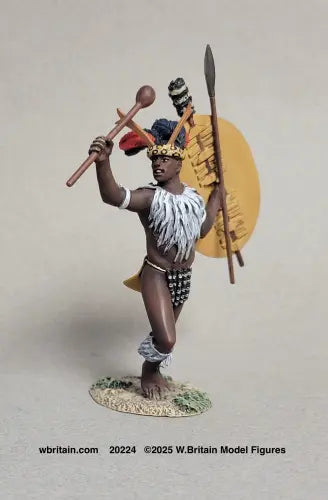 W Britain Zulu warrior urging men forward 20224 Anglo Zulu War 1879 1/30 scale matte toy soldier with shield and spear