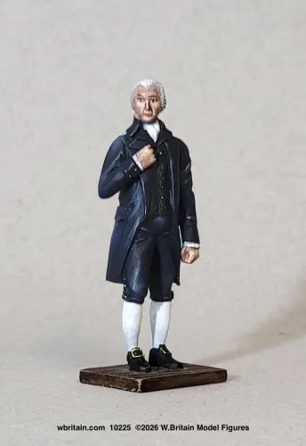 W. Britain 10225 figure of James Madison in a black coat and breeches with white stockings, one hand tucked into his coat.
