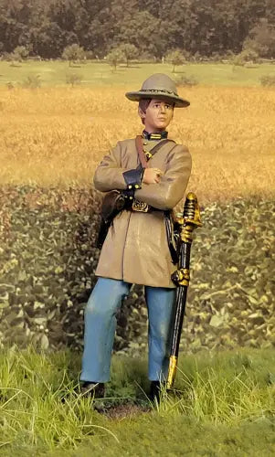 Confederate company officer Civil War miniature standing in field setting, W. Britain 31265 1/30 scale matte figure with sword