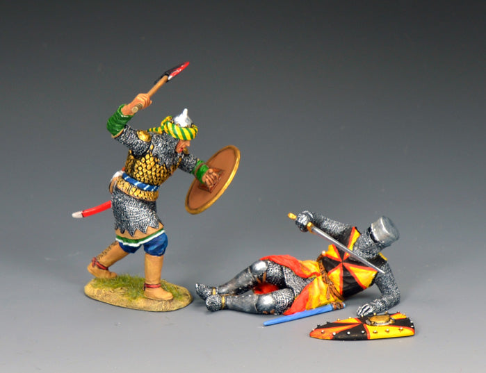 King & Country MK252 Attacking Saracen with Fallen Crusader 1/30 scale matte Crusades battle toy soldier set with fallen knight and attacking warrior