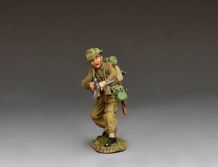 King & Country CSM Stan Hollis VC of the Green Howards, British D-Day soldier in MkII helmet with foliage scrim, mid-action 1/30 60mm matte figure, DD418