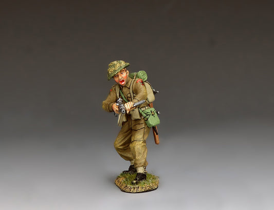 King & Country CSM Stan Hollis VC of the Green Howards, British D-Day soldier in MkII helmet with foliage scrim, mid-action 1/30 60mm matte figure, DD418