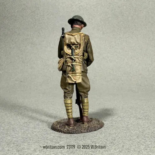 Toy Soldier miniature army men U.S. Doughboy. Back view of the soldier.