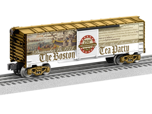 Lionel model train rail car O scale Boston Tea Party Boxcar.