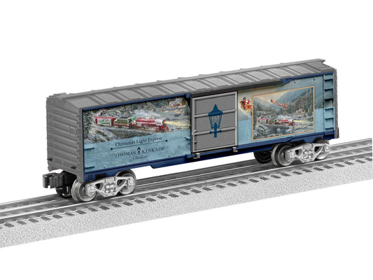 Lionel model train rail car O scale Thomas Kinkade Christmas Light Express Boxcar.