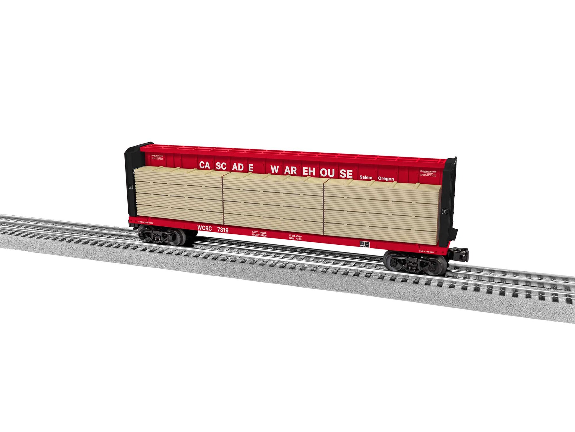 Lionel model train rail car O scale WCRC Center Beam Flatcar #7319.