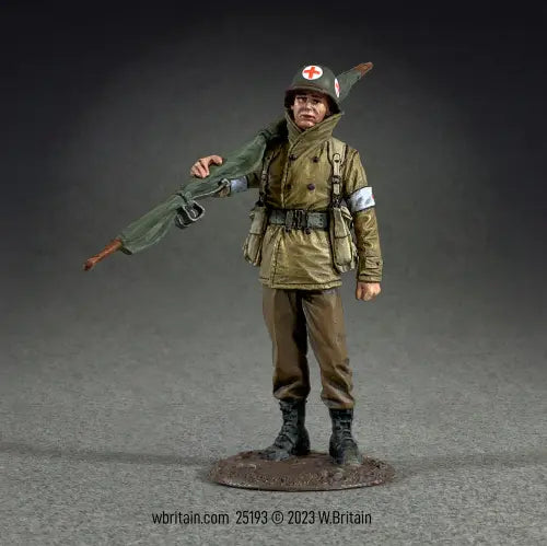 Collectible toy soldier miniature army men medic with stretcher.