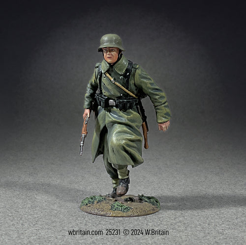Collectible toy soldier miniature figurine German Grenadier Running in Greatcoat With 98K.