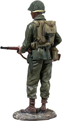 Rear view of Collectible toy soldier miniature army men U.S. Infantryman with M1 Garand.