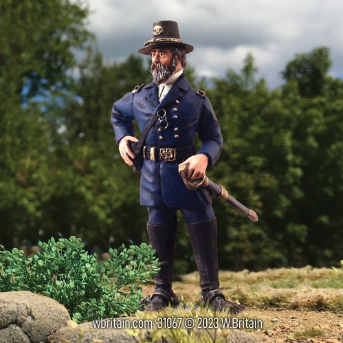 Collectible toy soldier miniature army men General George Meade. He is near a forest.