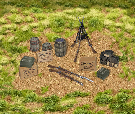 Collectible toy soldier miniature set Civil War Encampment Accessory Set. Seen outside.