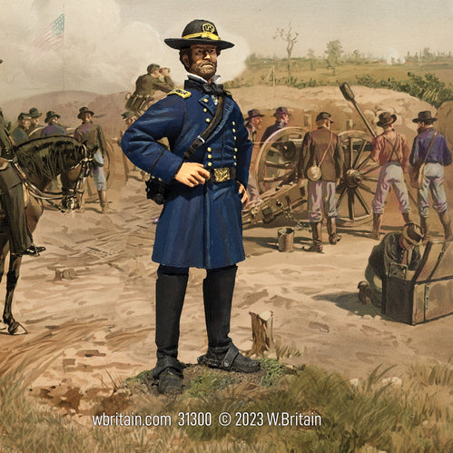 Toy soldier miniature army men Union General William Tecumseh Sherman. Commanding the battlefield.