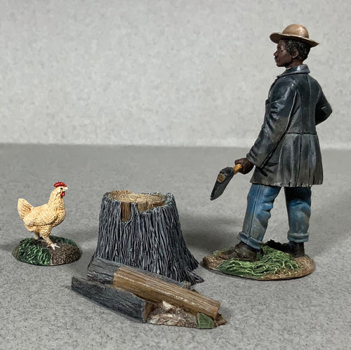 Collectible toy soldier miniature Looks Like Chicken for Dinner. A rooster and tree stump.
