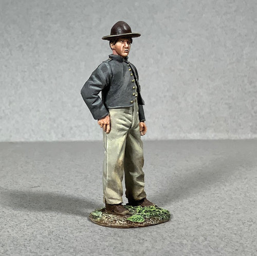 Side view of Toy soldier miniature army men Confederate Standing in Camp or Artillery Crewman.