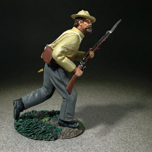 side view of Toy soldier miniature army men Confederate Soldier Advancing.