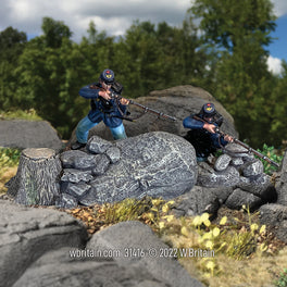 Collectible toy soldier miniature army men Defending the Round Tops No. 2. They hiding behind boulders.