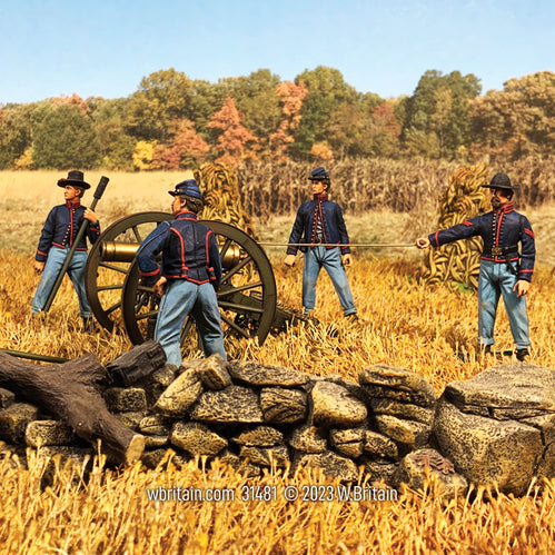 Collectible toy soldier miniature set "Ready to Fire!" Union M1841 12 Pound Howitzer. Soldiers in a field firing a cannon.