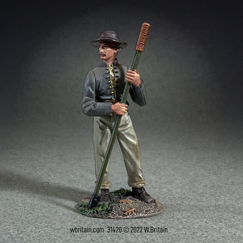 Collectible toy soldier miniature Confederate Artillery Crewman with Sponge and Rammer.