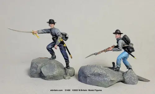W Britain Scrambling Up the Roundtops 31490 Confederate officer infantryman Gettysburg 1/30 scale matte toy soldiers