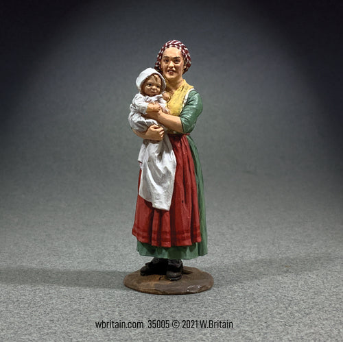 Collectible civilian miniature "Rachael" Young Woman with Baby. Lady holding her baby.