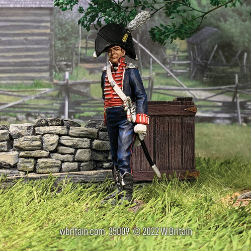 Civilian miniature figurine U.S. Militia Officer. Near a stone wall.