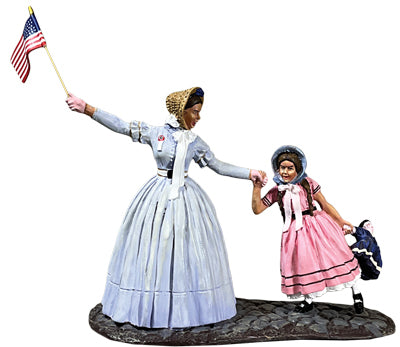 Collectible civilian miniature "Mrs. Egen and Daughter" At the Parade. With U.S. Flag.