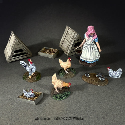 Civilian miniature Amy Feeding Chickens.