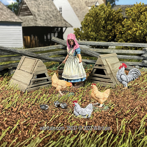 Civilian miniature Amy Feeding Chickens. She is on the farm.
