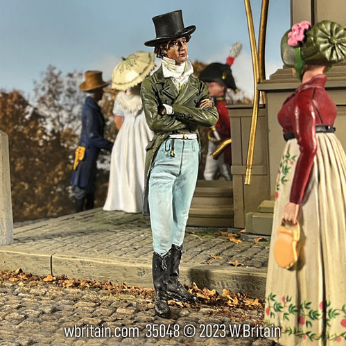 Toy Soldier Civilian miniature Mr. Darcy Listens Intently. He is speaking with a lady.