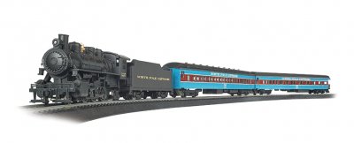 Bachmann model train set North Pole Express. Has two passenger cars.
