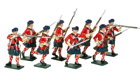 Collectible toy soldier miniature set 42nd Highland Regiment. Eight piece set.