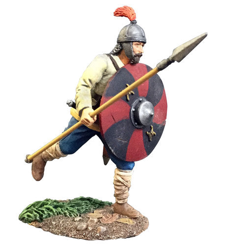 Collectible toy soldier miniature Osgar Saxon Warrior Running with Spear.